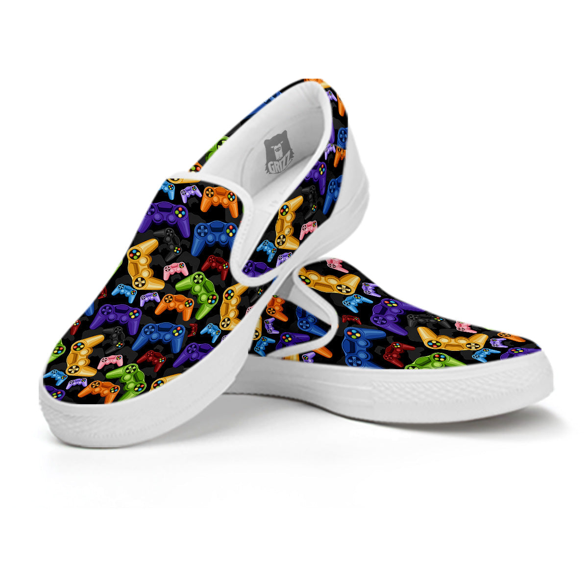 Game Pads Colorful Print Pattern White Slip On Shoes-grizzshop