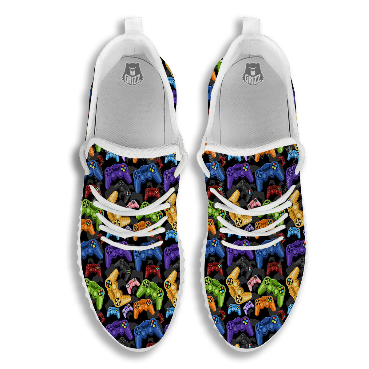 Game Pads Colorful Print Pattern White Walking Shoes-grizzshop