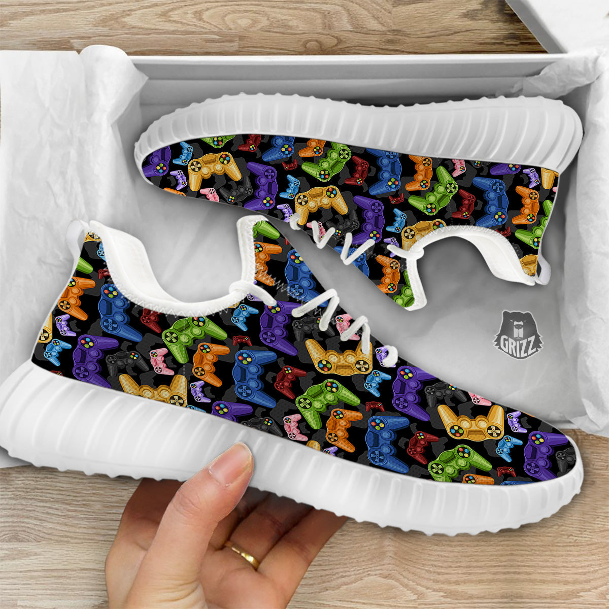 Game Pads Colorful Print Pattern White Walking Shoes-grizzshop