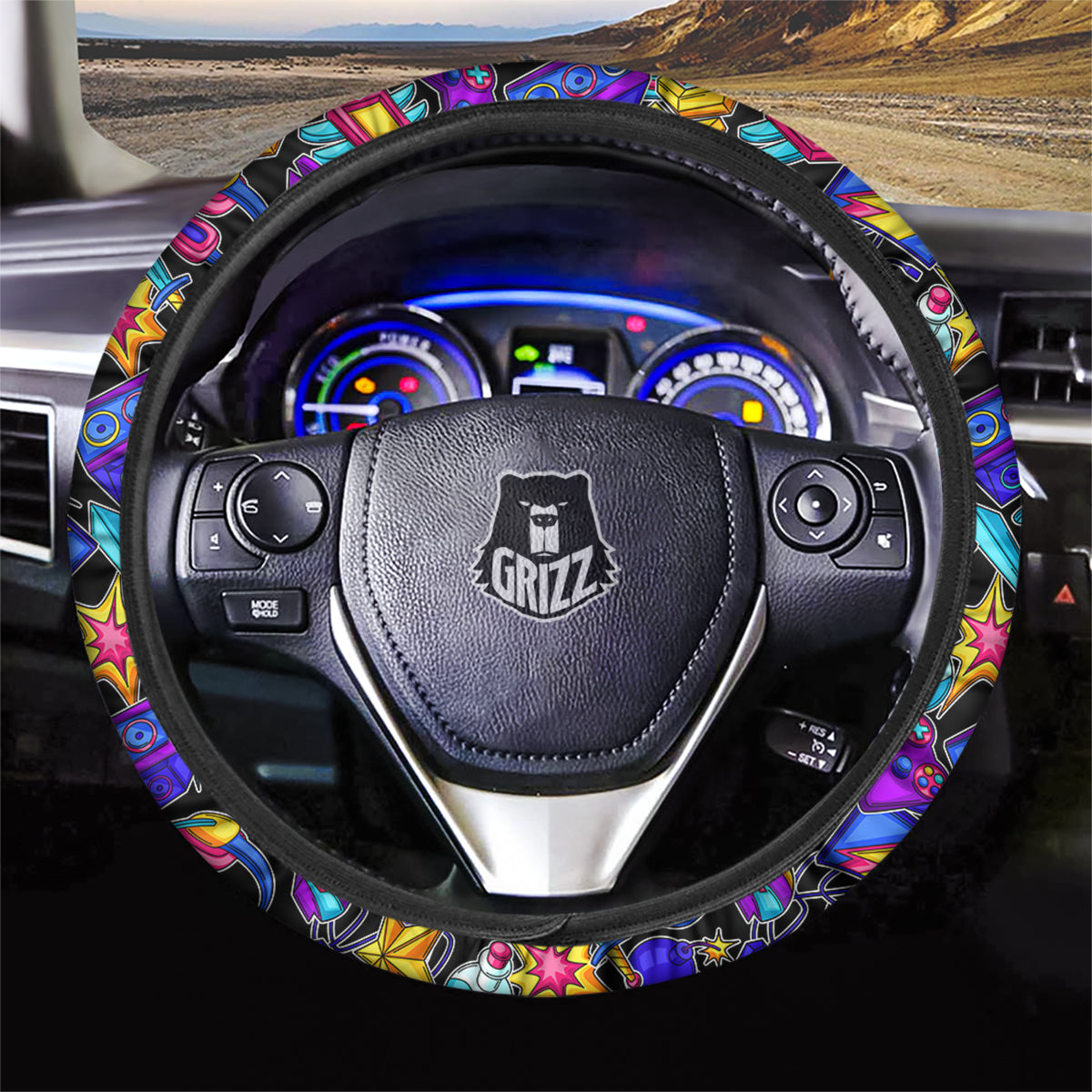 Gaming Items Colorful Print Pattern Car Steering Wheel Cover-grizzshop