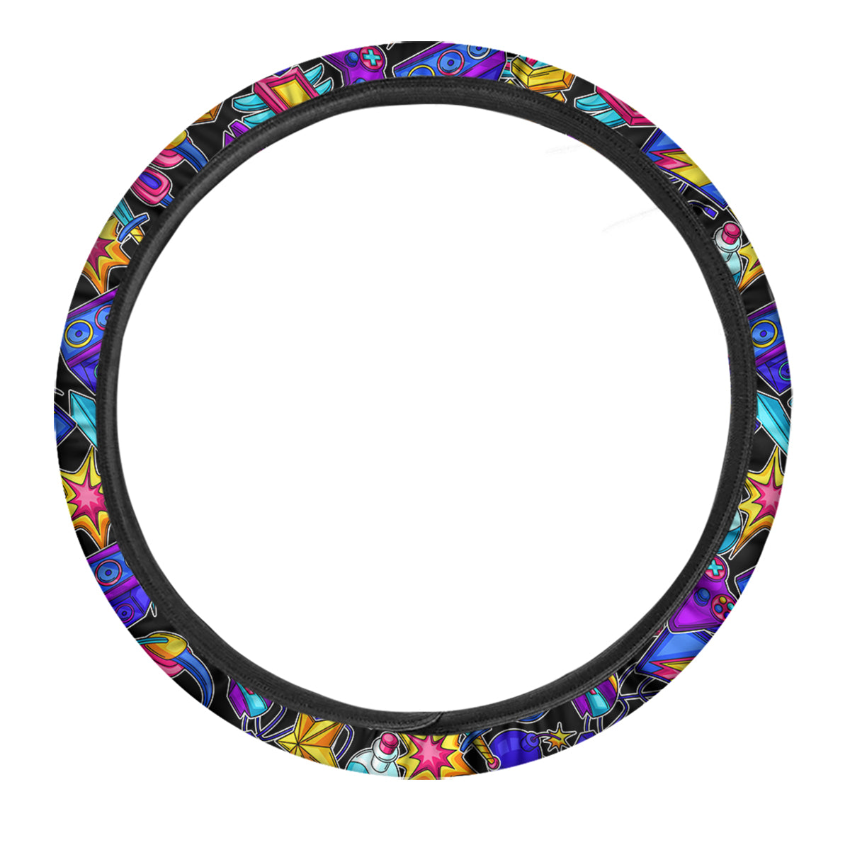 Gaming Items Colorful Print Pattern Car Steering Wheel Cover-grizzshop