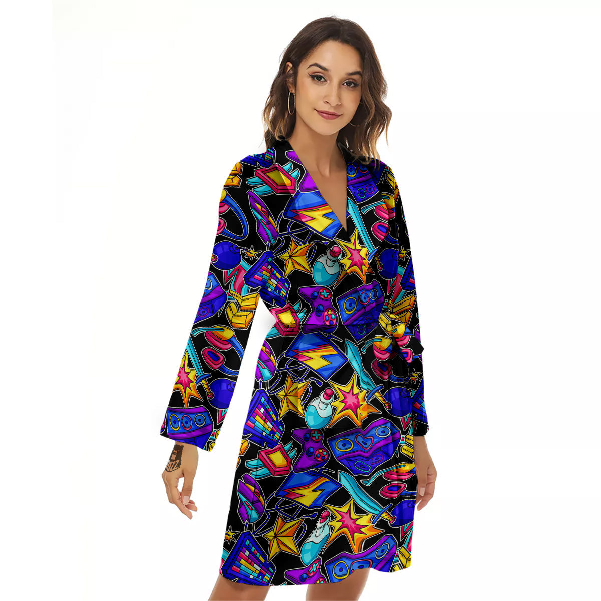 Gaming Items Colorful Print Pattern Women's Robe-grizzshop