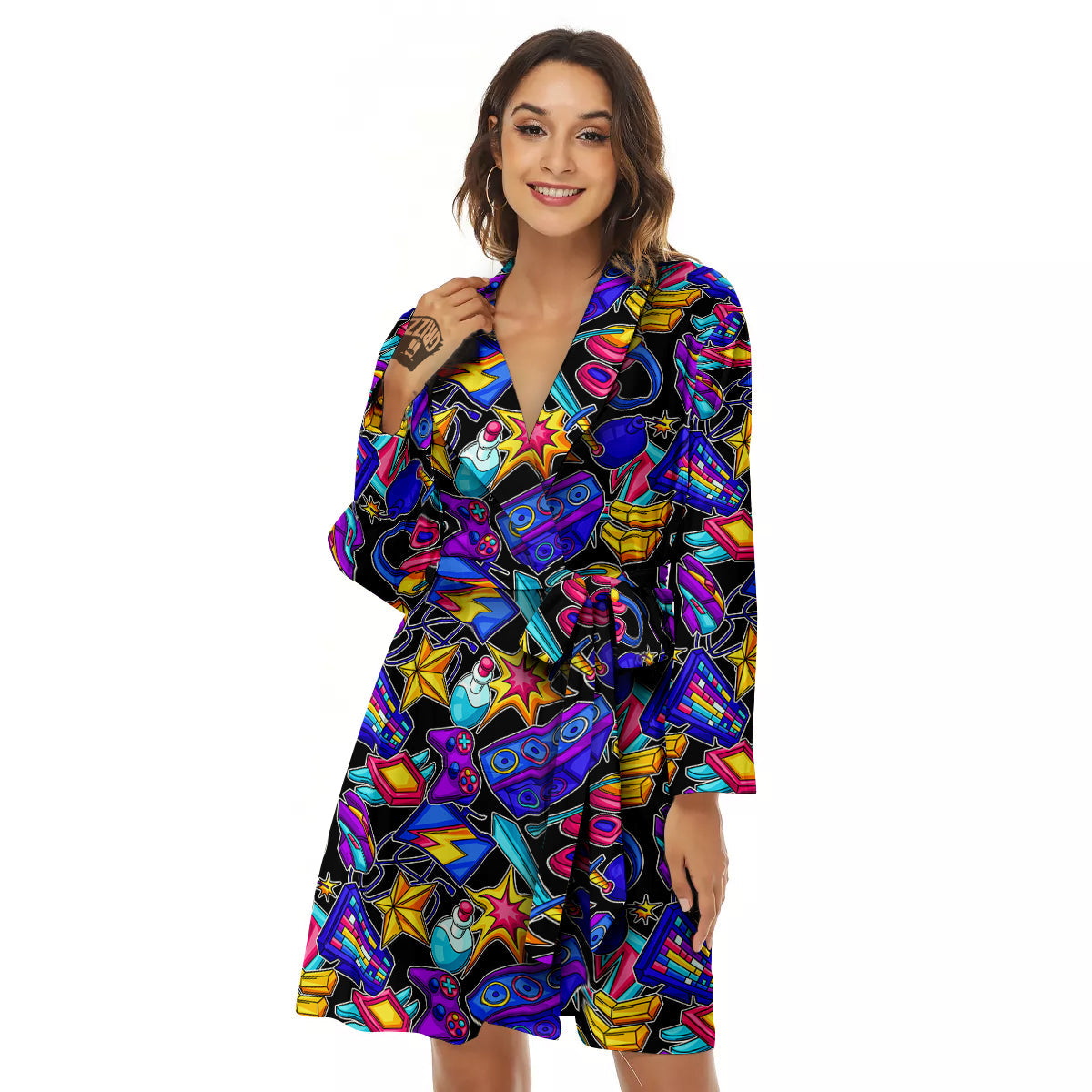 Gaming Items Colorful Print Pattern Women's Robe-grizzshop