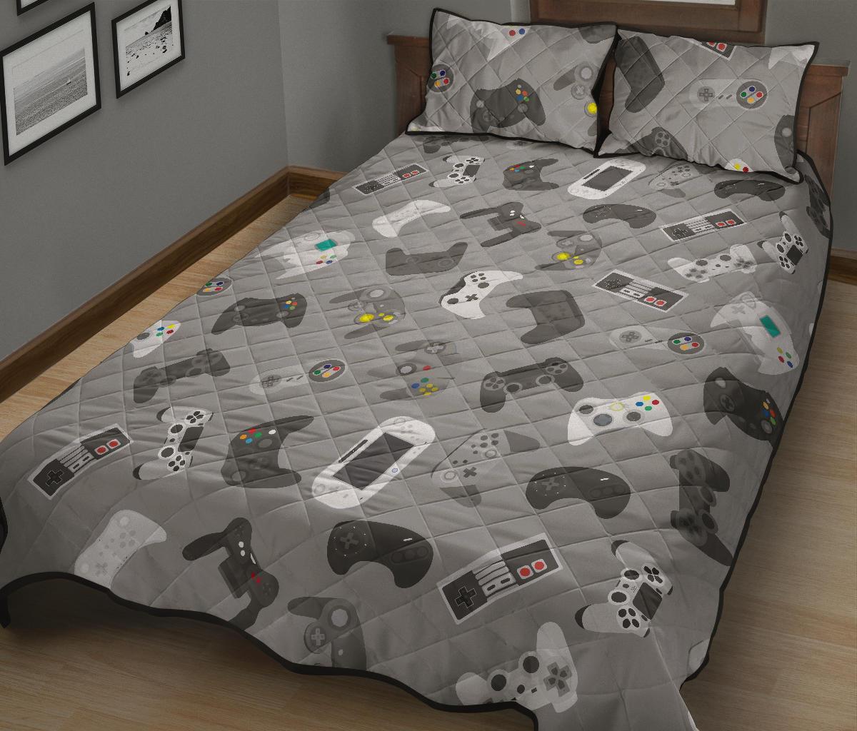 Gaming Joystick Print Pattern Bed Set Quilt-grizzshop