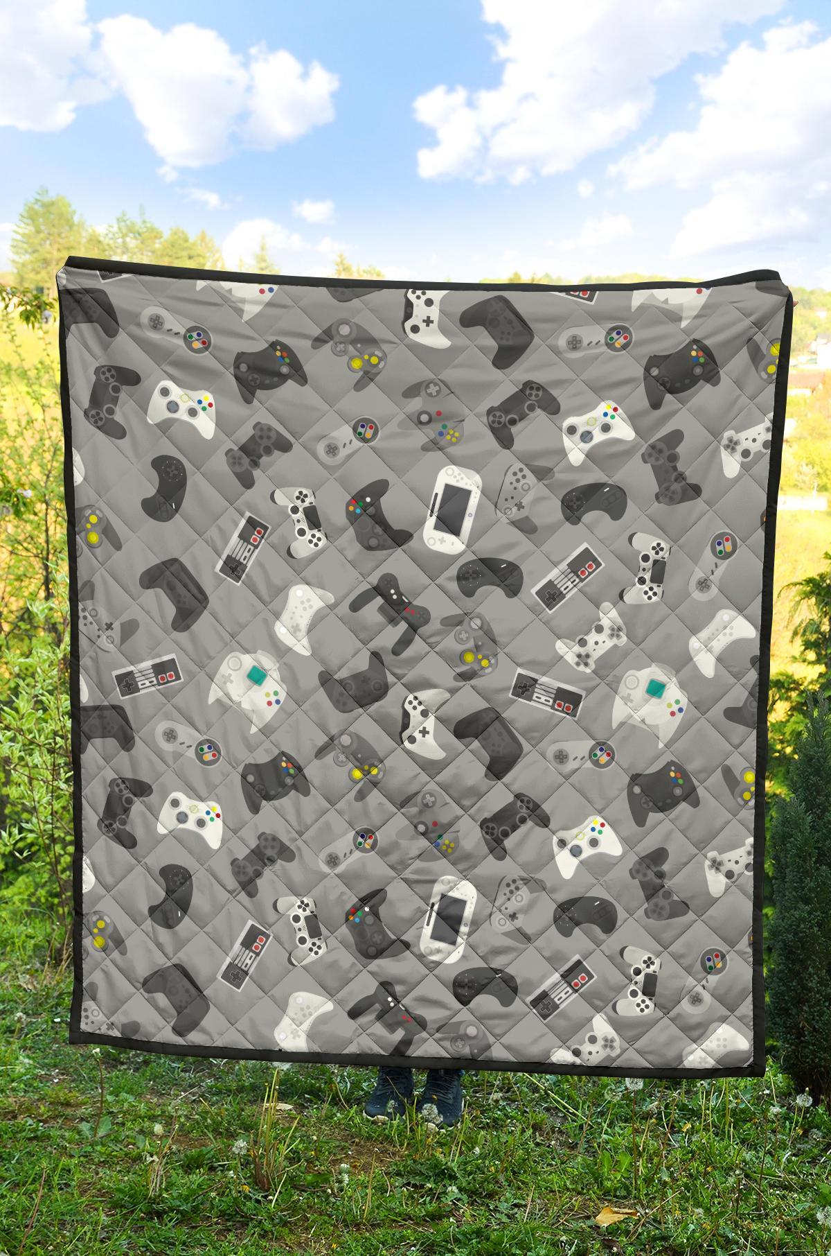 Gaming Joystick Print Pattern Quilt-grizzshop