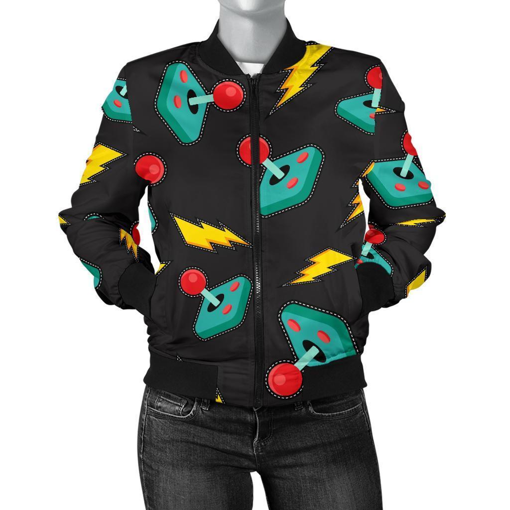 Gaming Joystick Pattern Print Women Casual Bomber Jacket-grizzshop