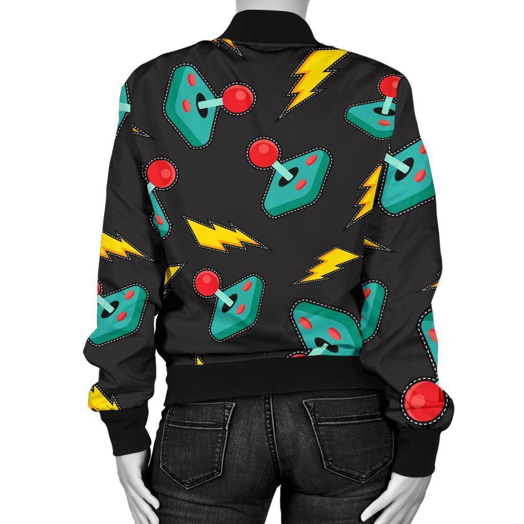 Gaming Joystick Pattern Print Women Casual Bomber Jacket-grizzshop