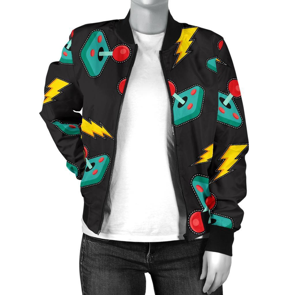 Gaming Joystick Pattern Print Women Casual Bomber Jacket-grizzshop