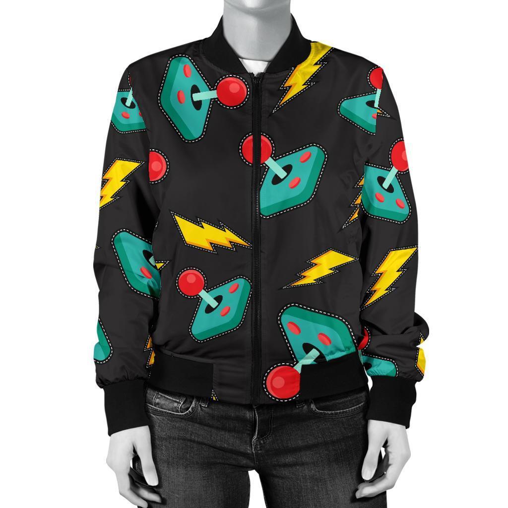 Gaming Joystick Pattern Print Women Casual Bomber Jacket-grizzshop