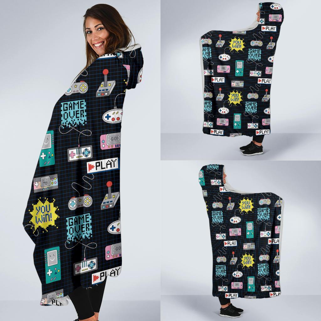 Gaming Print Pattern Hooded Blanket-grizzshop