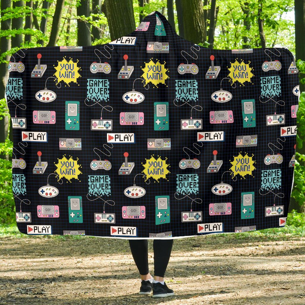 Gaming Print Pattern Hooded Blanket-grizzshop