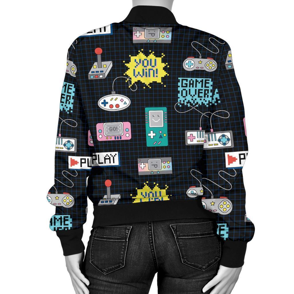 Gaming Print Pattern Women Casual Bomber Jacket-grizzshop