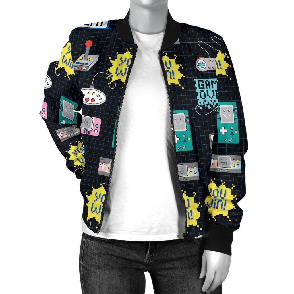 Gaming Print Pattern Women Casual Bomber Jacket-grizzshop