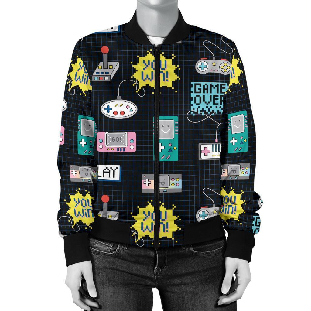 Gaming Print Pattern Women Casual Bomber Jacket-grizzshop