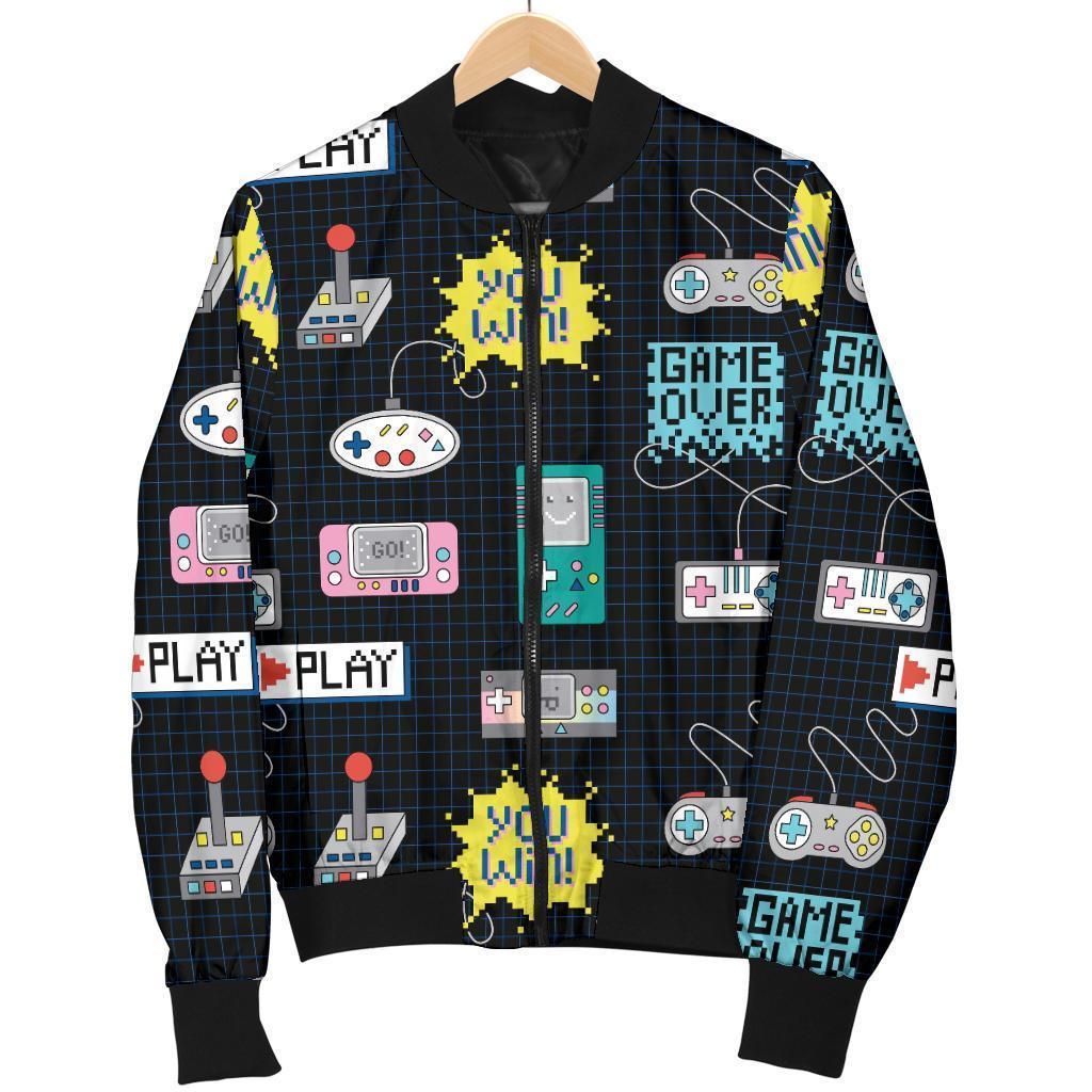 Gaming Print Pattern Women Casual Bomber Jacket-grizzshop