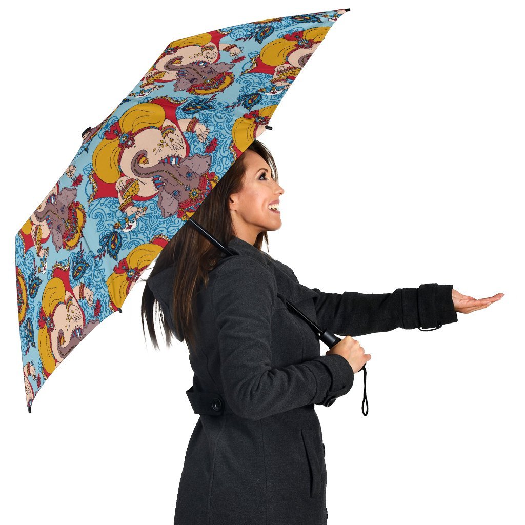 Ganesha Blue Pattern Print Automatic Foldable Umbrella-grizzshop