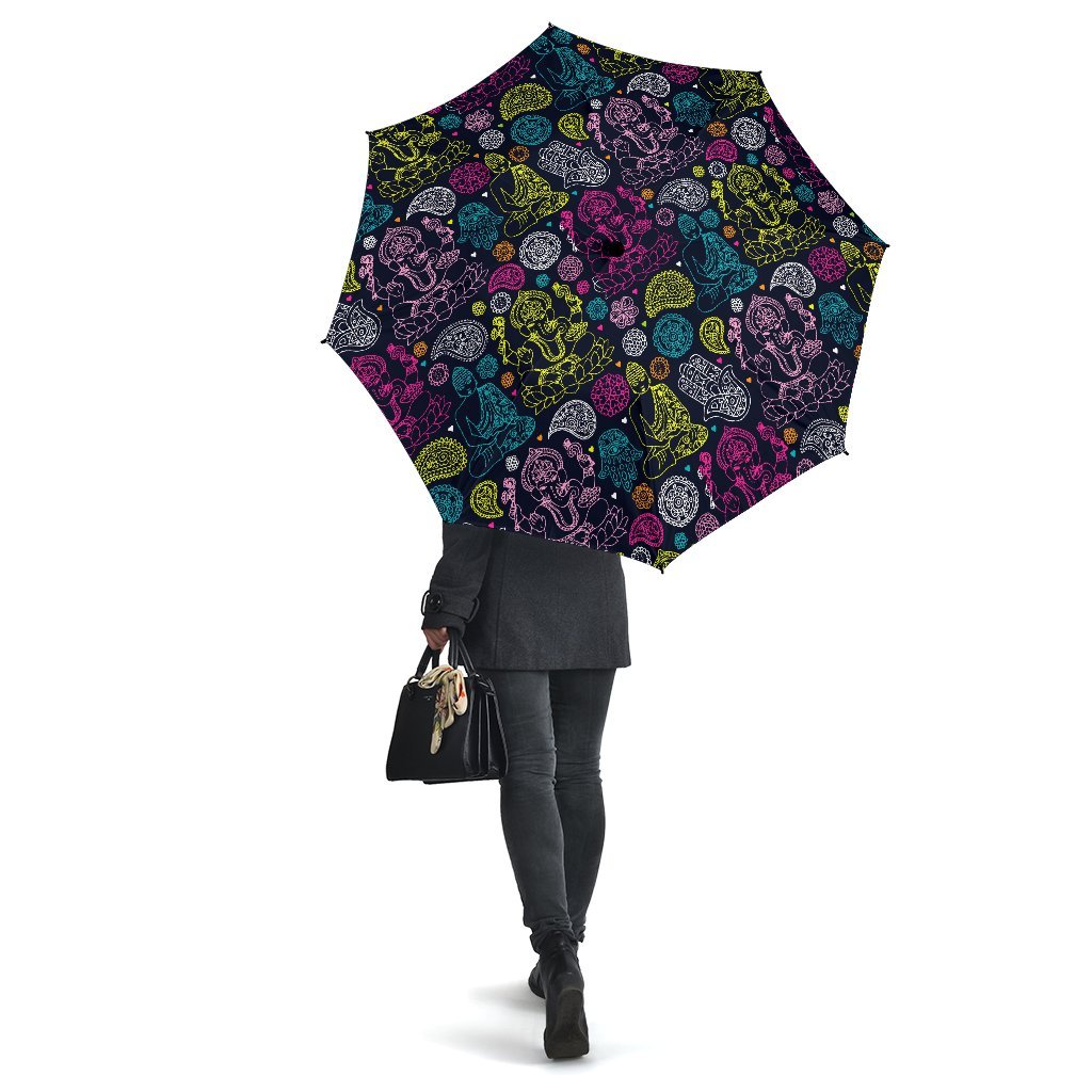 Ganesha Pattern Print Automatic Foldable Umbrella-grizzshop