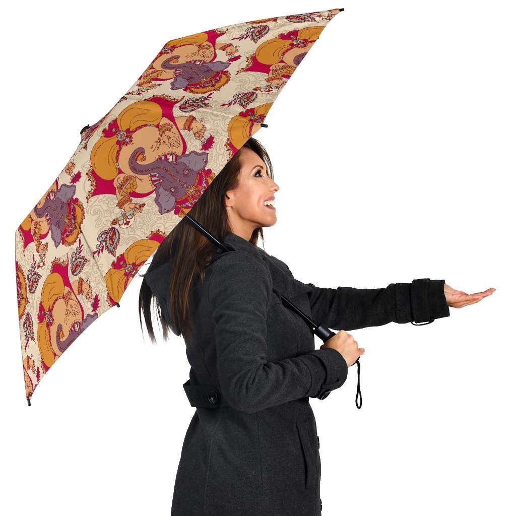 Ganesha Print Pattern Automatic Foldable Umbrella-grizzshop