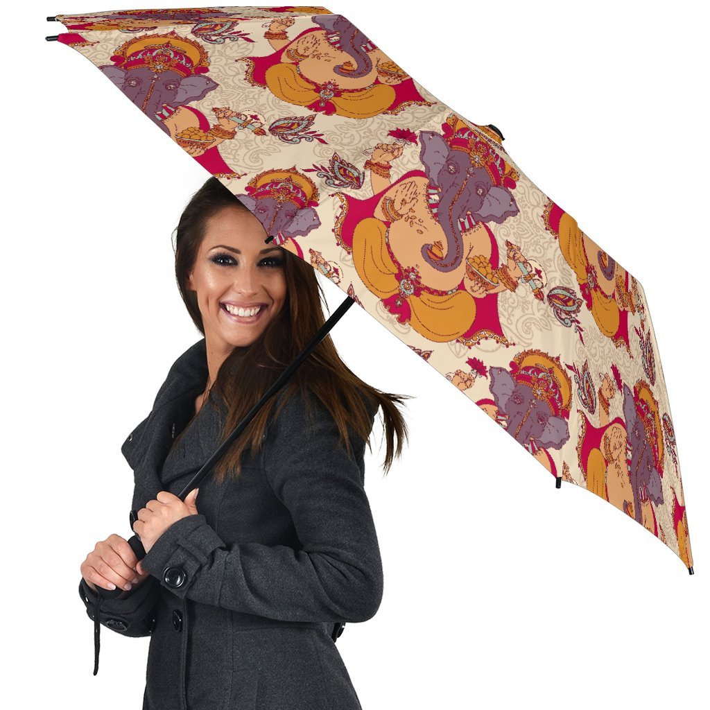 Ganesha Print Pattern Automatic Foldable Umbrella-grizzshop