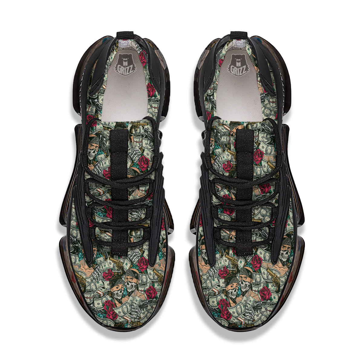 Gang Gun And Money Vintage Print Pattern Black Gym Shoes-grizzshop