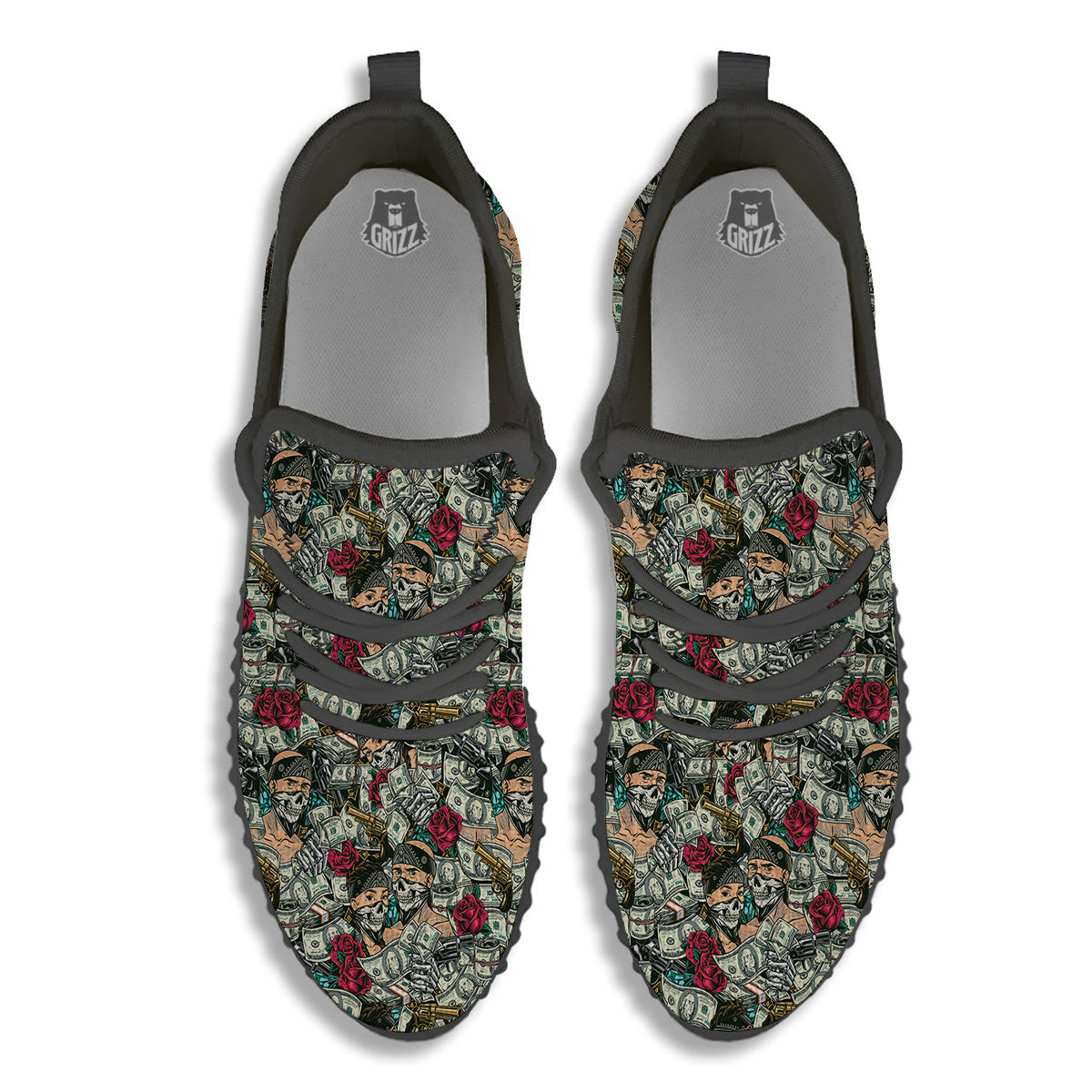 Gang Gun And Money Vintage Print Pattern Black Walking Shoes-grizzshop