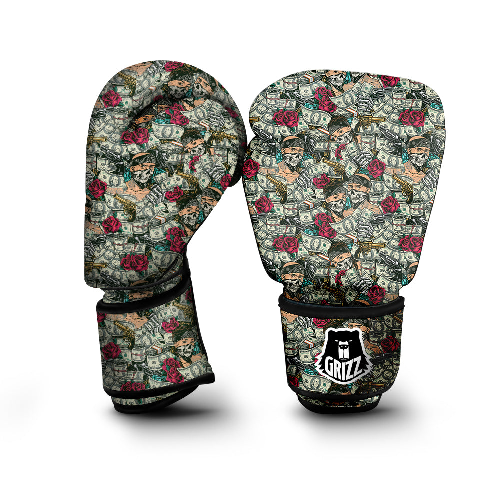Gang Gun And Money Vintage Print Pattern Boxing Gloves-grizzshop