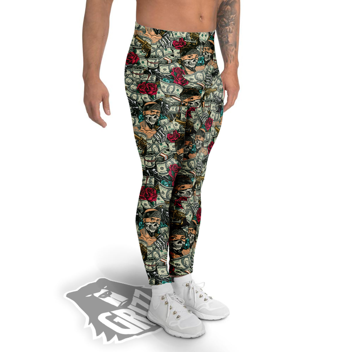 Gang Gun And Money Vintage Print Pattern Men's Leggings-grizzshop