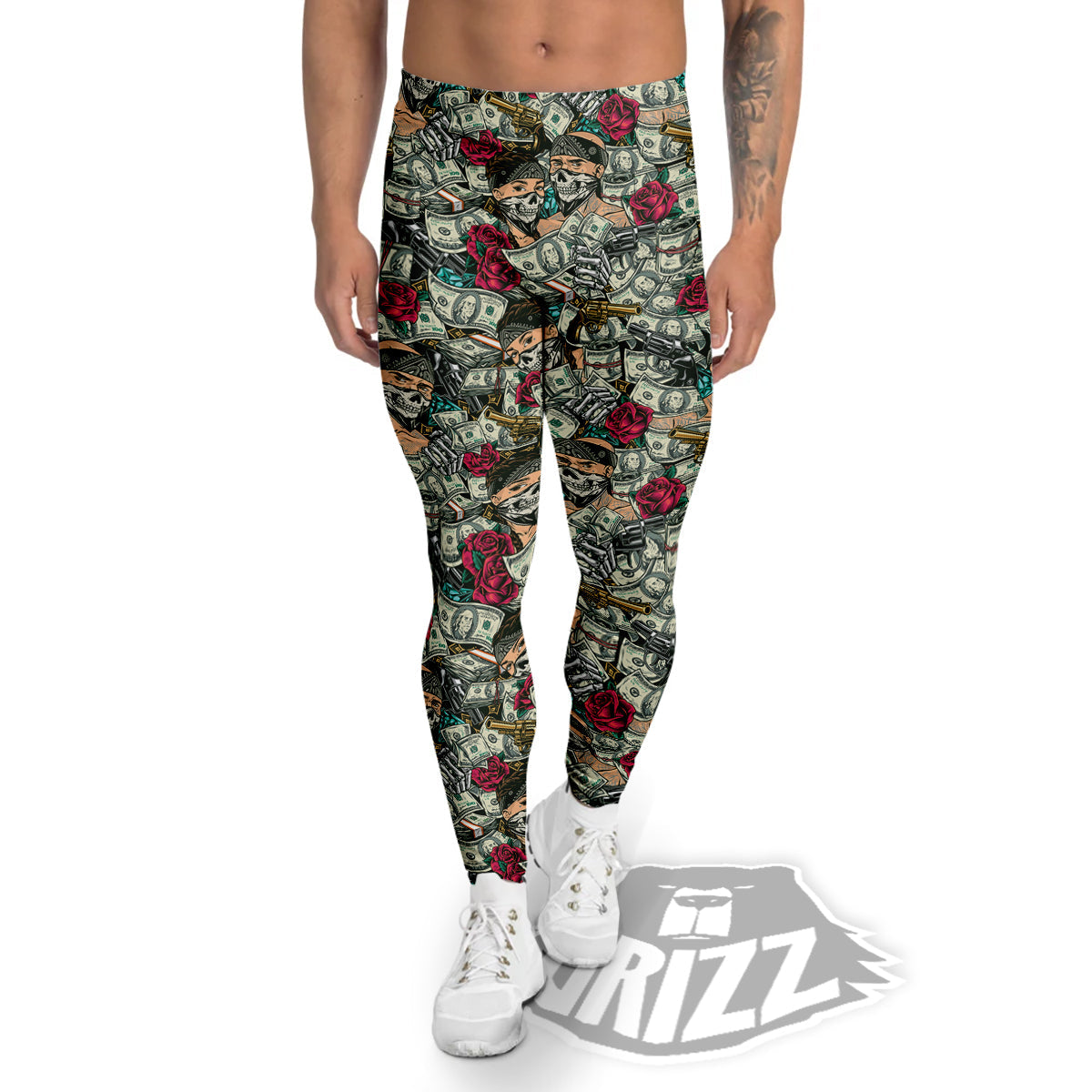 Gang Gun And Money Vintage Print Pattern Men's Leggings-grizzshop