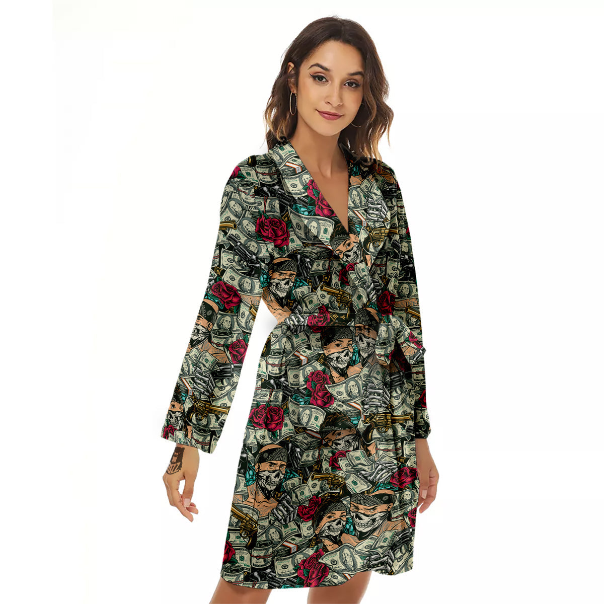 Gang Gun And Money Vintage Print Pattern Women's Robe-grizzshop