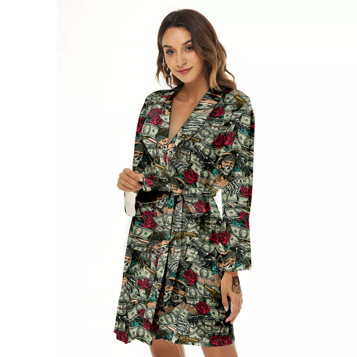 Gang Gun And Money Vintage Print Pattern Women's Robe-grizzshop
