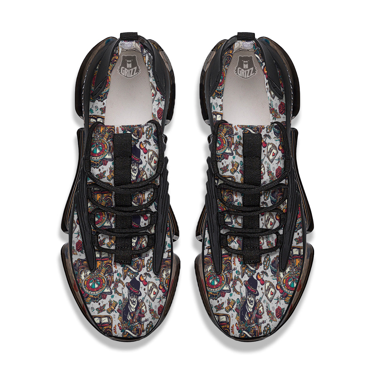 Gangsters And Criminal Tattoo Print Pattern Black Gym Shoes-grizzshop