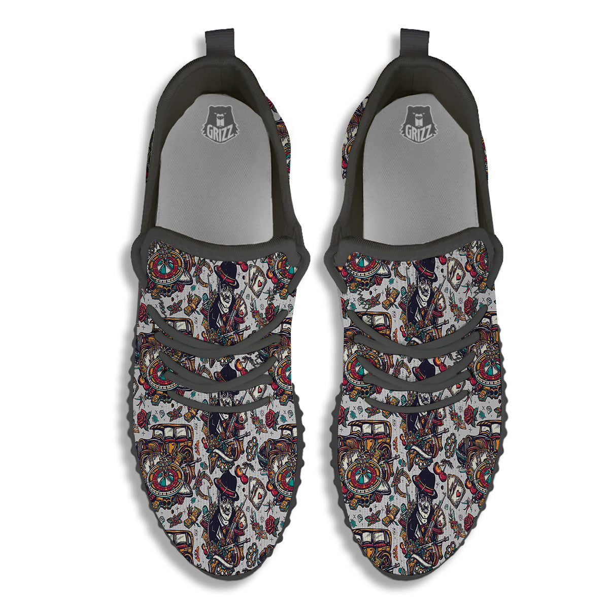 Gangsters And Criminal Tattoo Print Pattern Black Walking Shoes-grizzshop