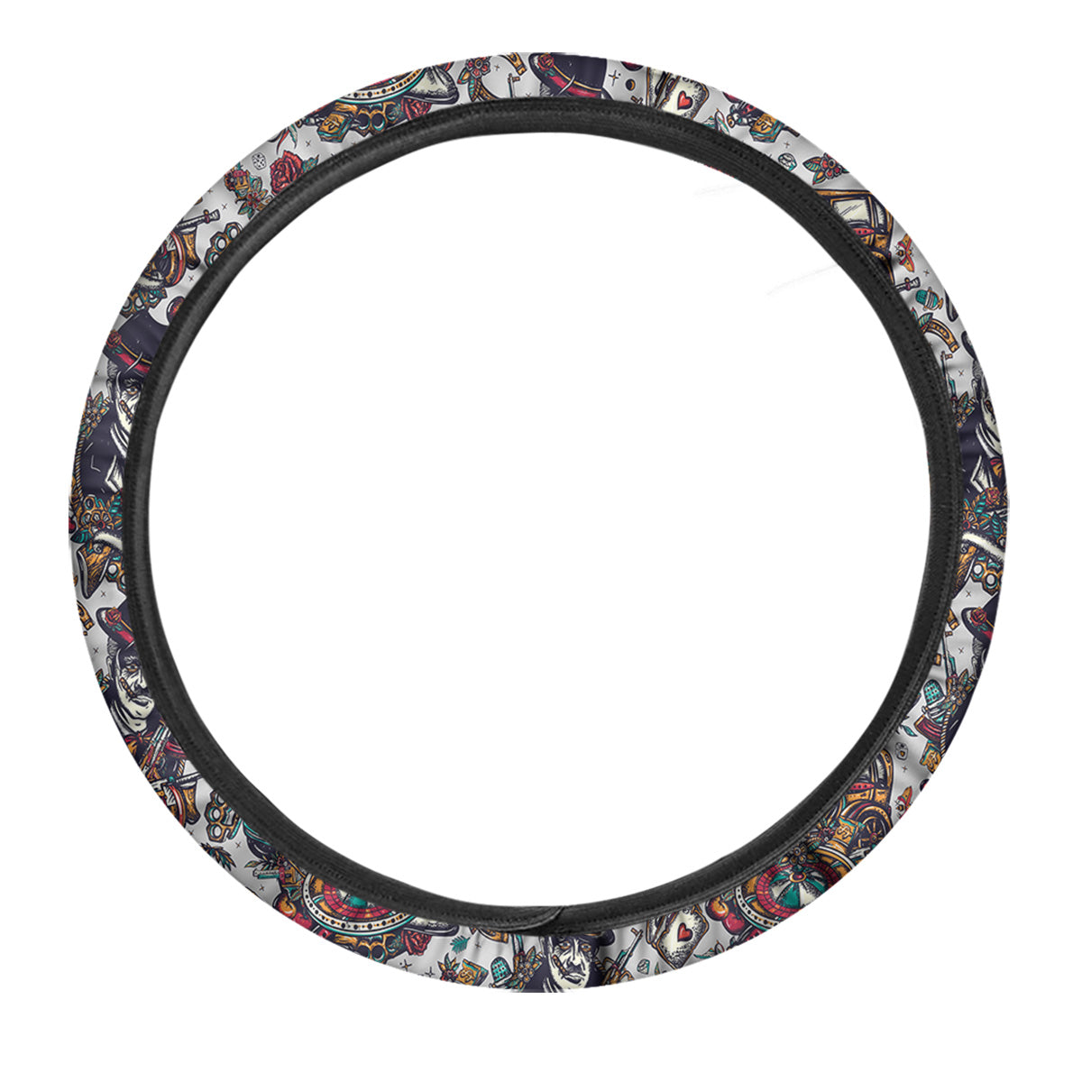 Gangsters And Criminal Tattoo Print Pattern Car Steering Wheel Cover-grizzshop