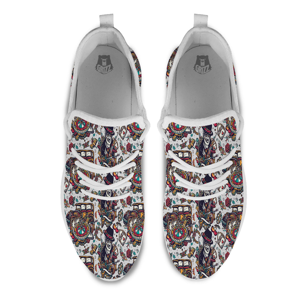 Gangsters And Criminal Tattoo Print Pattern White Athletic Shoes-grizzshop