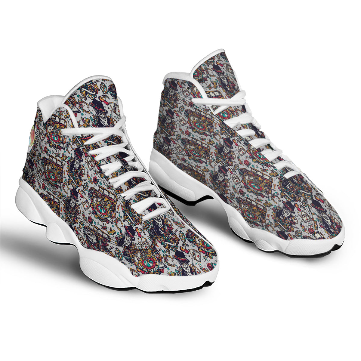 Gangsters And Criminal Tattoo Print Pattern White Basketball Shoes-grizzshop