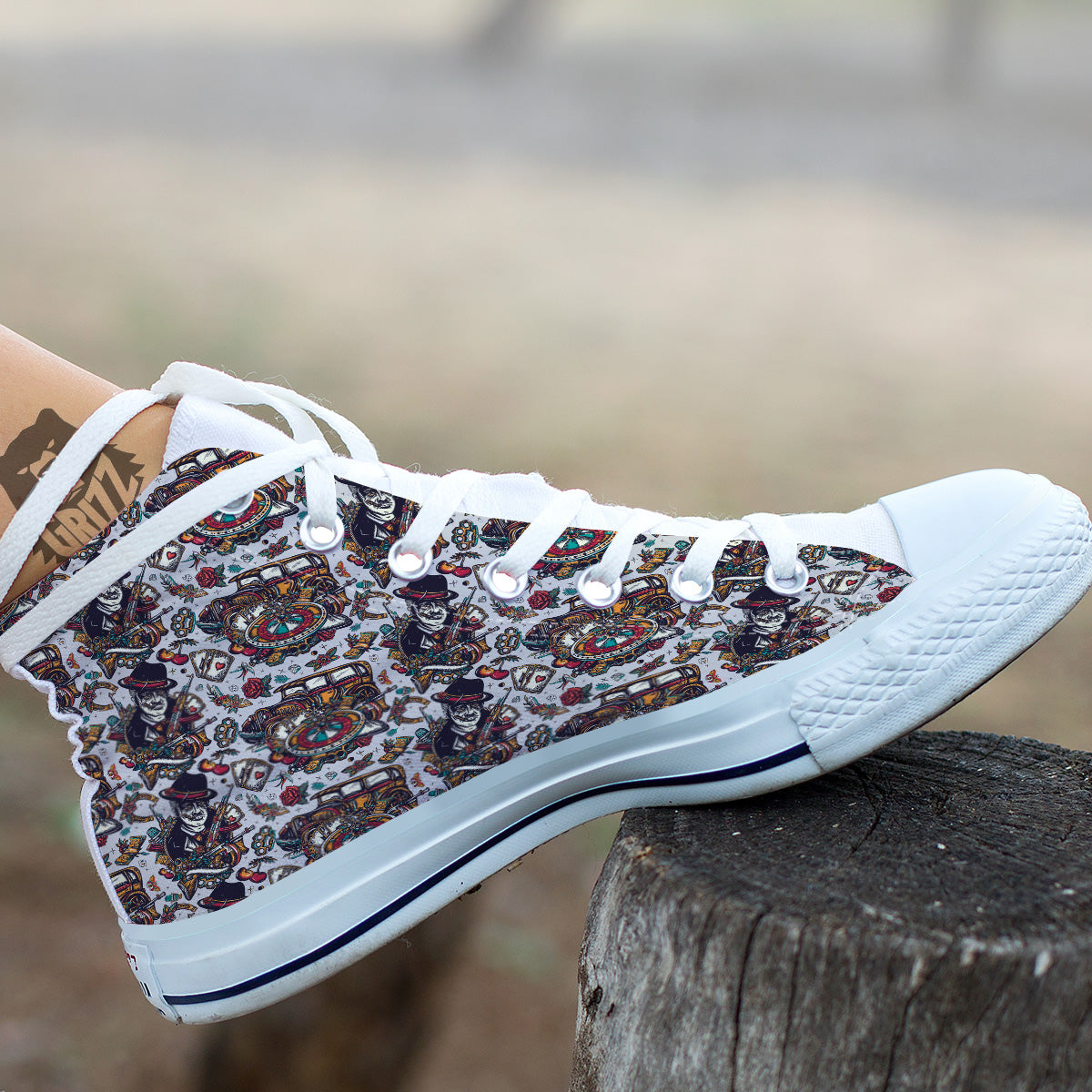 Gangsters And Criminal Tattoo Print Pattern White High Top Shoes-grizzshop