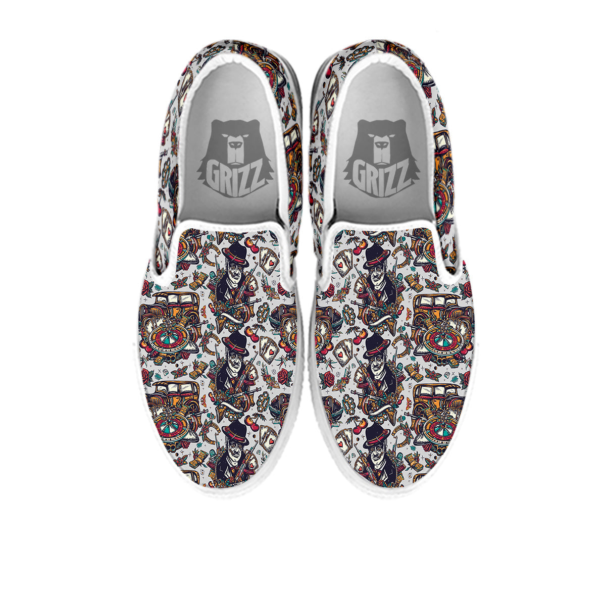 Gangsters And Criminal Tattoo Print Pattern White Slip On Shoes-grizzshop