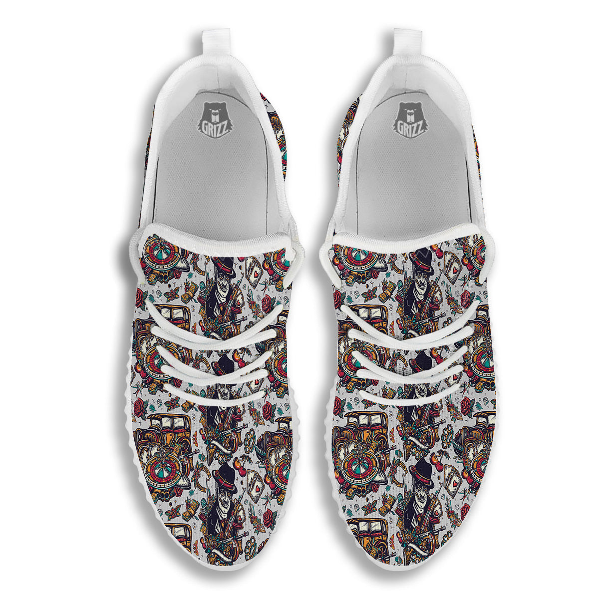 Gangsters And Criminal Tattoo Print Pattern White Walking Shoes-grizzshop