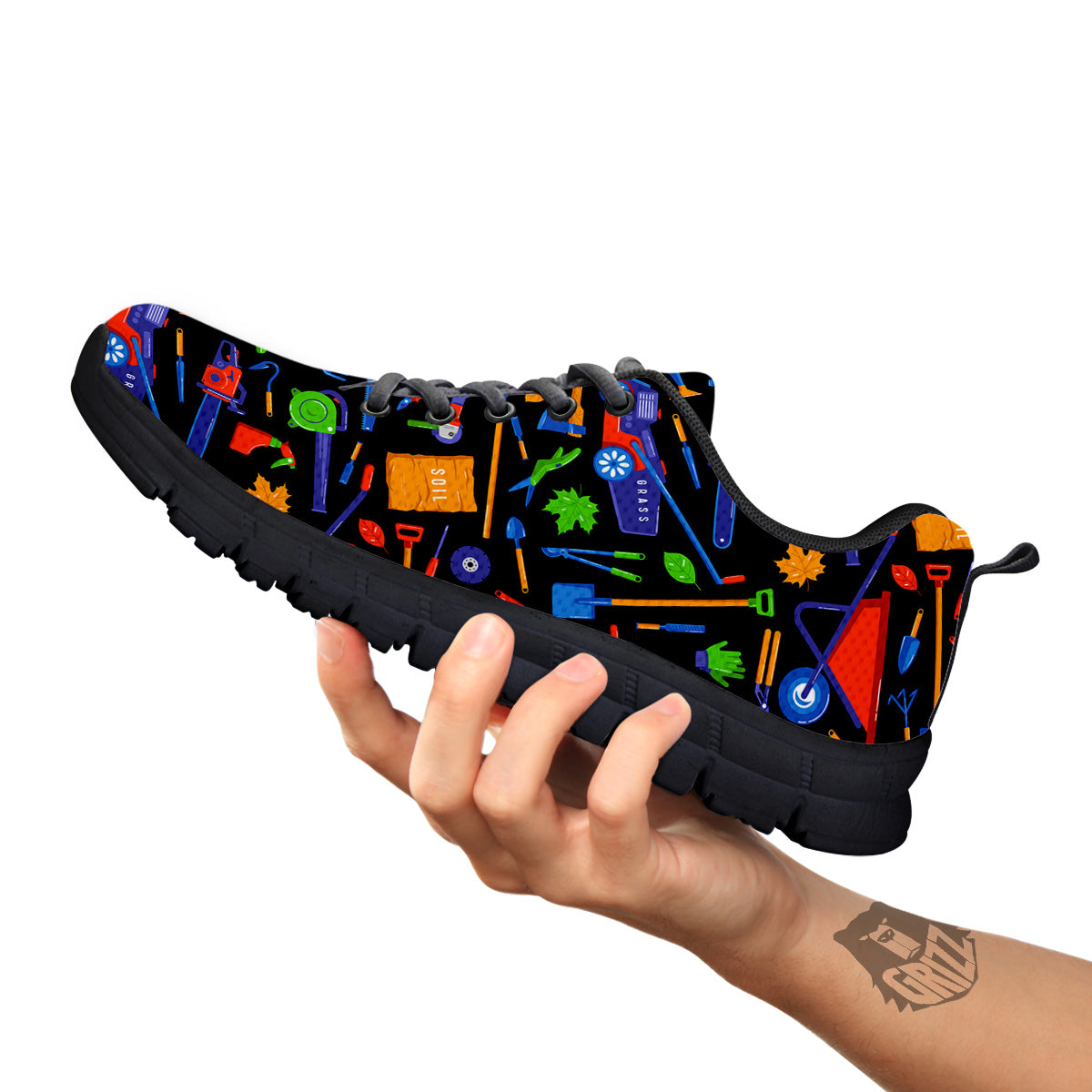 Garden Tools Print Pattern Black Sneaker-grizzshop