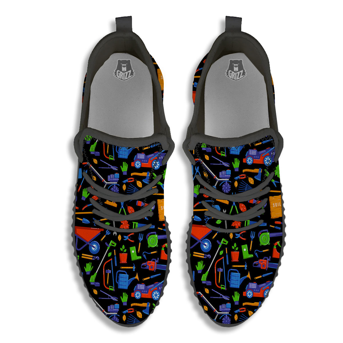Garden Tools Print Pattern Black Walking Shoes-grizzshop