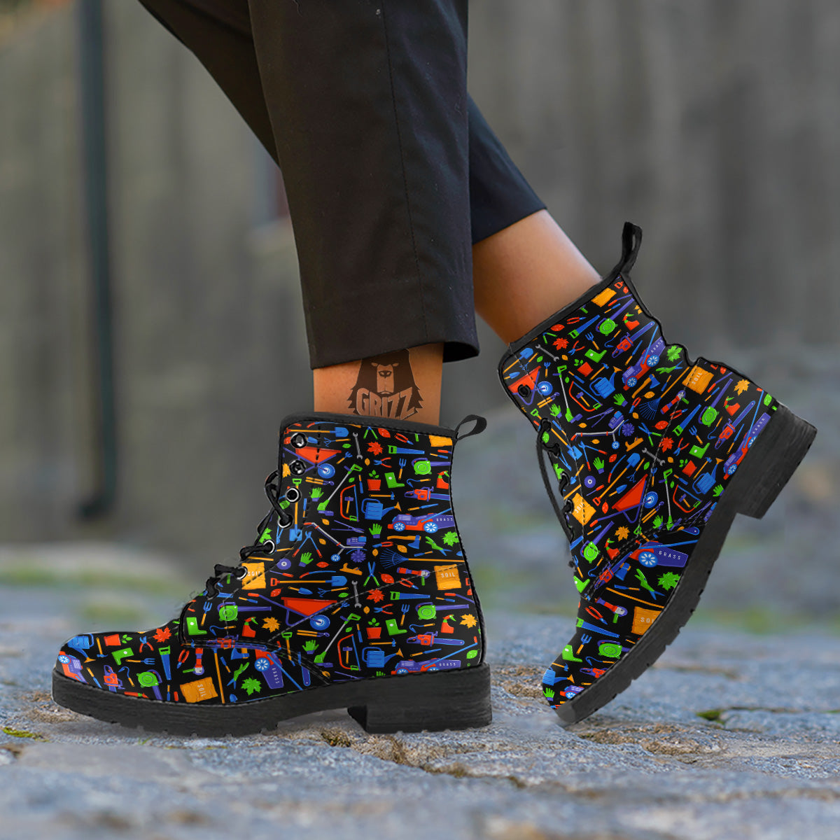 Garden Tools Print Pattern Leather Boots-grizzshop