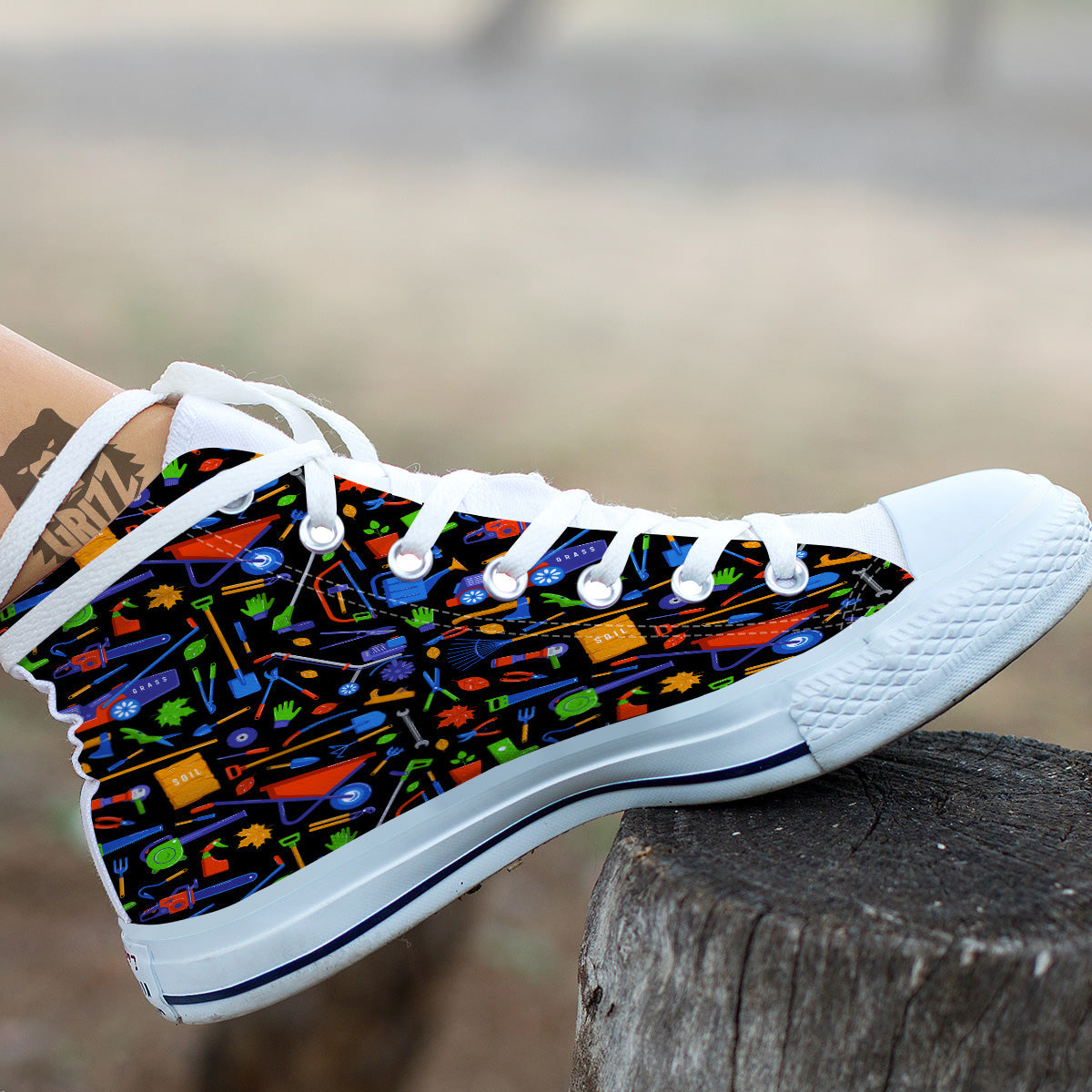 Garden Tools Print Pattern White High Top Shoes-grizzshop