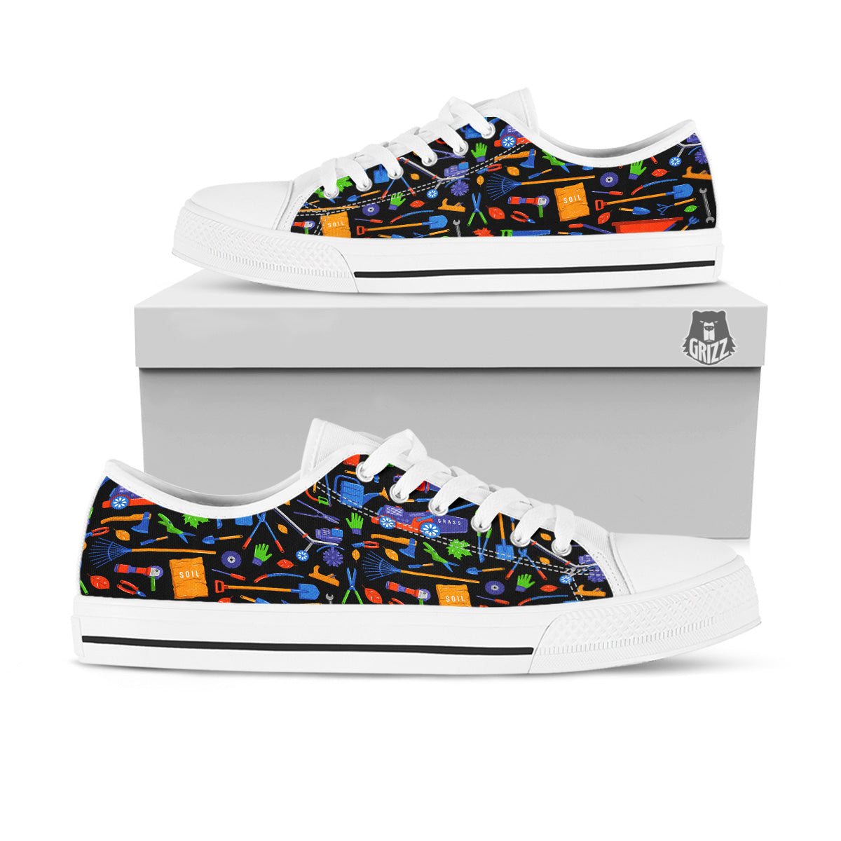 Garden Tools Print Pattern White Low Top Shoes-grizzshop