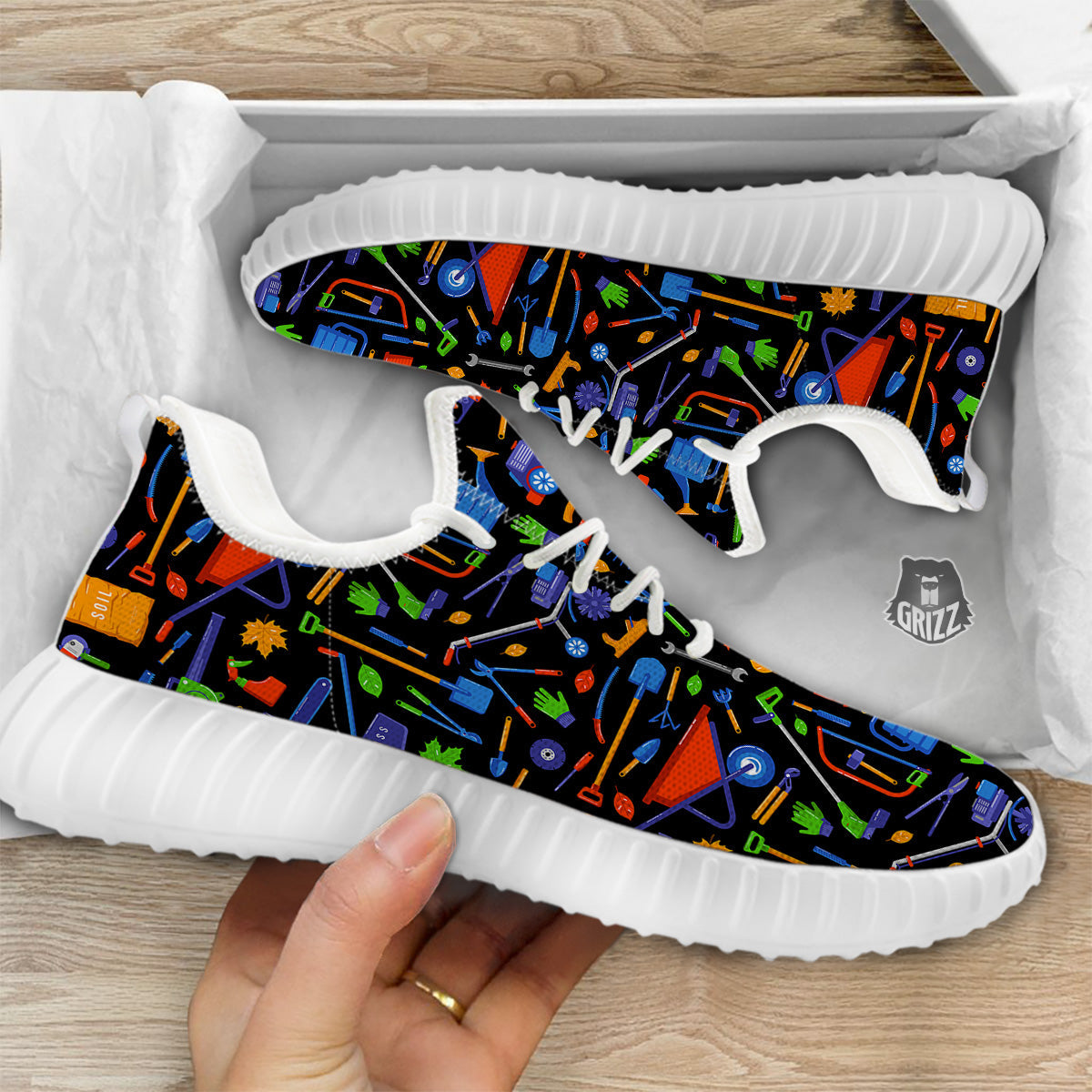Garden Tools Print Pattern White Walking Shoes-grizzshop
