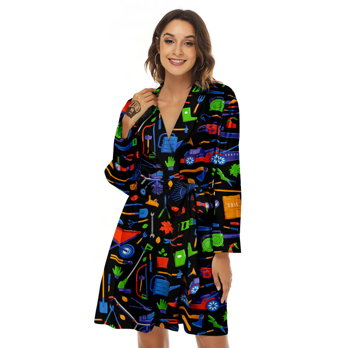 Garden Tools Print Pattern Women's Robe-grizzshop