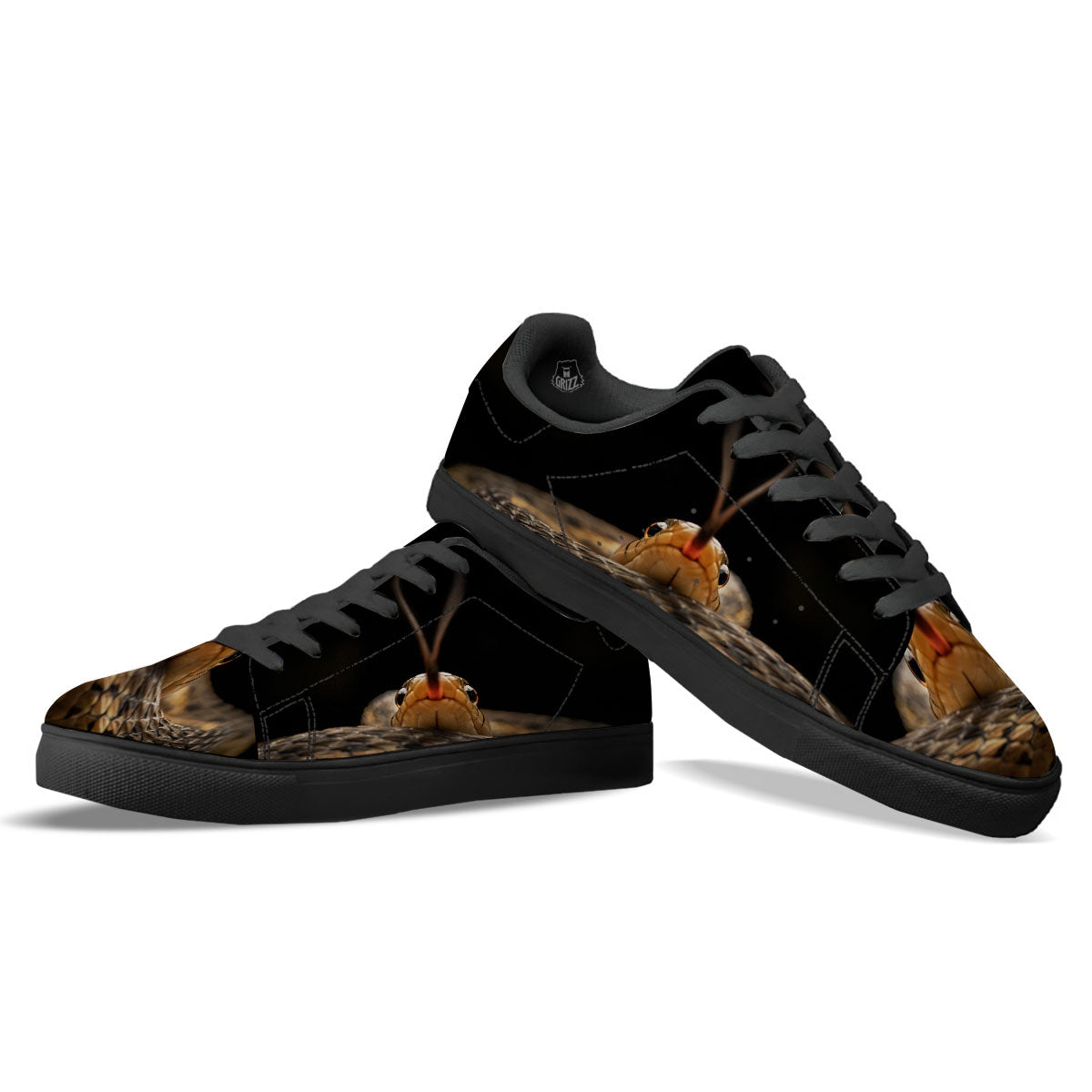 Garter Snake Print Black Low Top Sneakers-grizzshop
