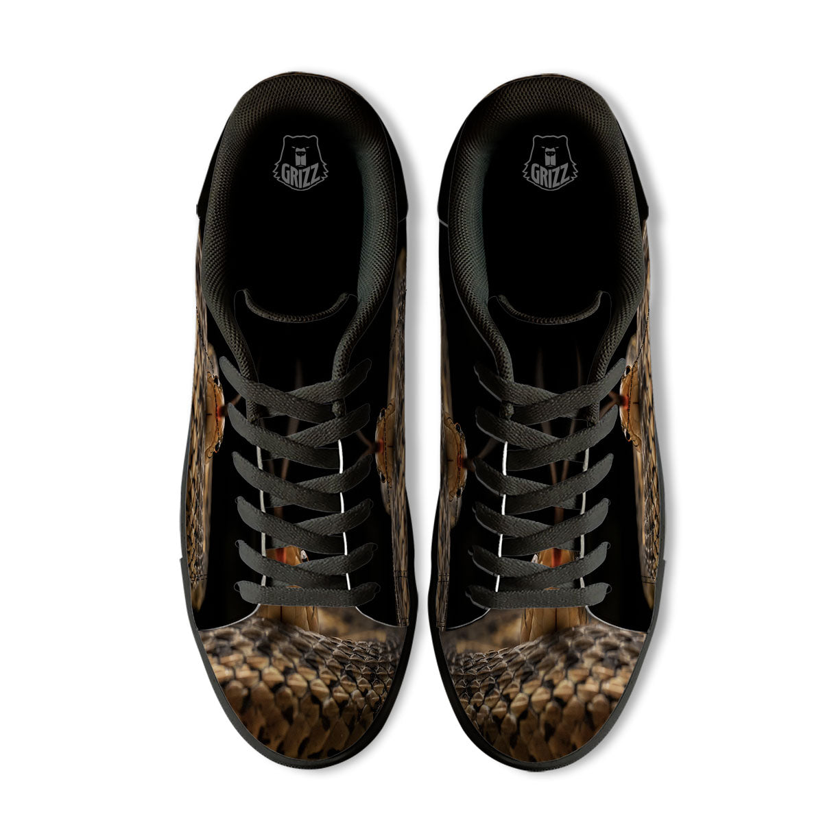 Garter Snake Print Black Low Top Sneakers-grizzshop