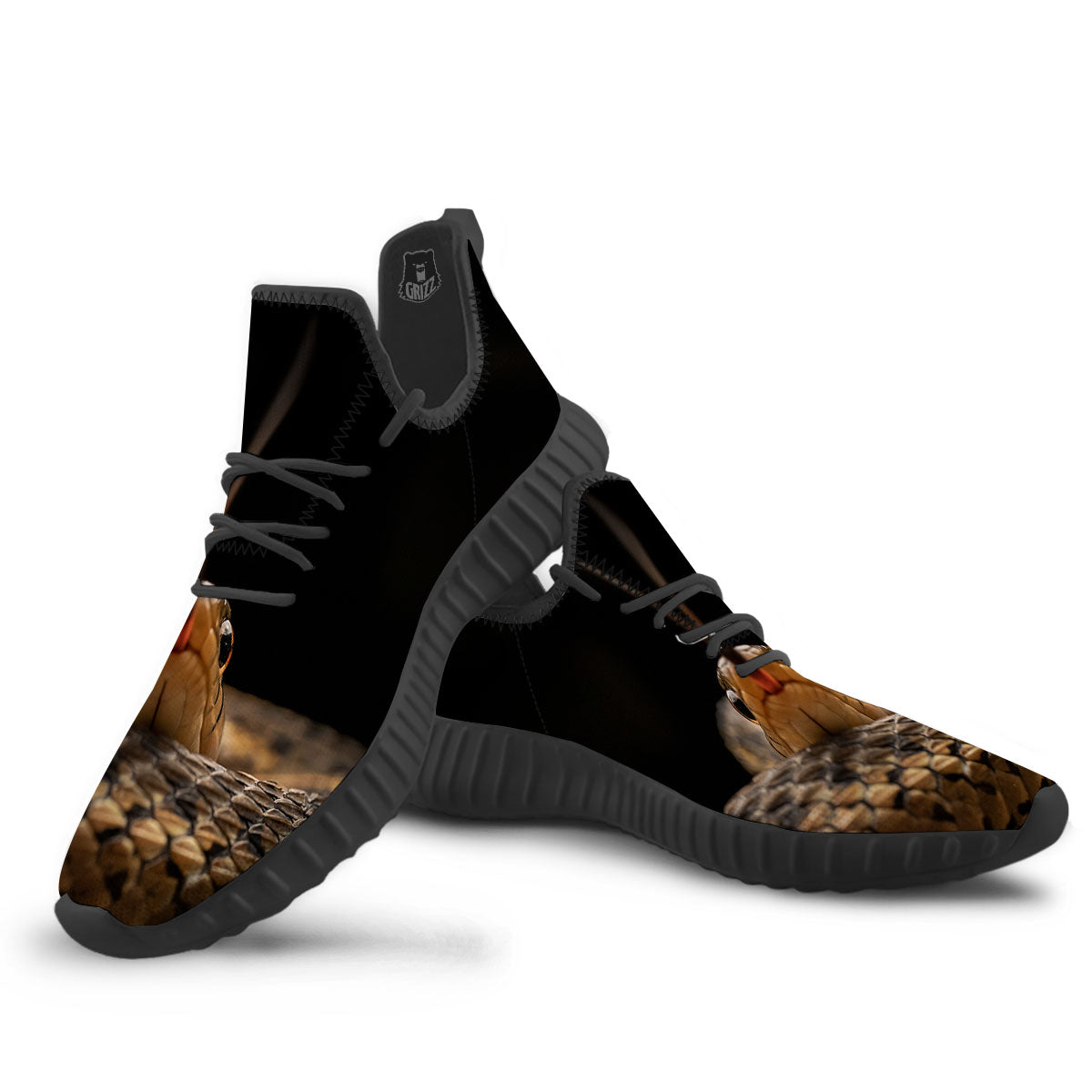 Garter Snake Print Black Walking Shoes-grizzshop
