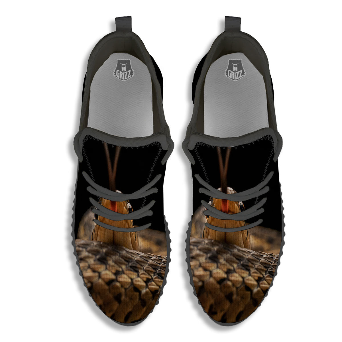 Garter Snake Print Black Walking Shoes-grizzshop