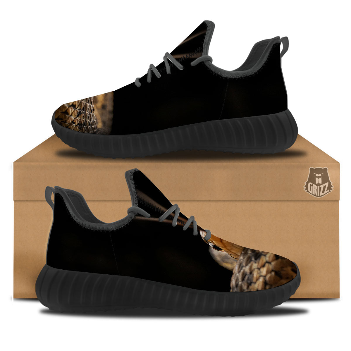Garter Snake Print Black Walking Shoes-grizzshop